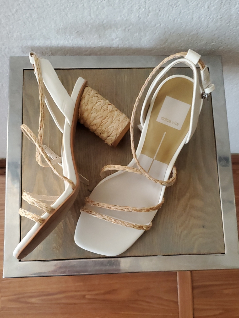 Dolce Vita White Braided Strap Woven Block Heel Sandals